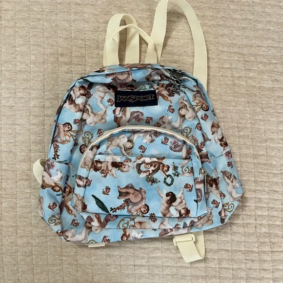 JanSport Half Pint Blue Cherub Print Backpack - Picture 2 of 3